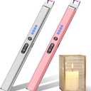 LcFun 2 Pack Candle Lighter Electric USB Rechargeable Plasma Arc Lighter with Safety Lock, Windproof Flameless Long Lighters for Candle, Grill, BBQ, Camping, Gas Stoves (Silver, Rose Gold)