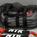 NTR 1-1/8" x 30' Kinetic Recovery Tow Rope (37,480lbs), with 2 UHMWPE Soft Shackles (40,980lbs), Heavy-Duty Offroad Snatch Strap, Vehicle Recovery kit for Jeep car Truck ATV UTV SUV, Grey