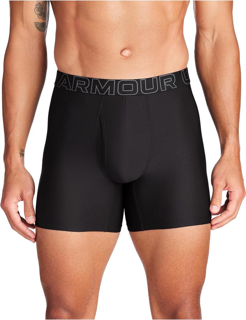Under Armour mens Multi-pack Performance Tech Mesh Boxerjock Brief, 6" Inseam, All-day Comfort (Large, Black Solid - Core 3 Pack)