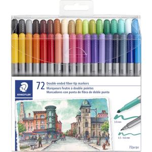 STAEDTLER double ended fiber-tip markers, for sketching, drawing, illustrations, and coloring, 72 vibrant colors, washable, 320TB72 LU (assorted)