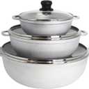 IMUSA Caldero Stock Pot with Glass Lid 3pc Set, 1.5/3.5/7 QT, Cast Aluminum, Perfect for Serving Large & Small Groups, Riveted Handles, Made in Colombia, Silver