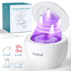 Ultrasonic Retainer Cleaner Machine, 45kHz Dental Cleaning Pod for Denture, Mouth Guard, Night Guard, Aligner, Braces, Toothbrush, 200ML Denture Cleaner with Digital Timer & 4 Modes, White