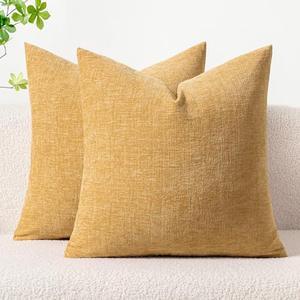 MIULEE Pack of 2 Couch Throw Pillow Covers 16x16 Inch Soft Beige Yellow Chenille Pillow Covers for Sofa Living Room Solid Dyed Pillow Cases