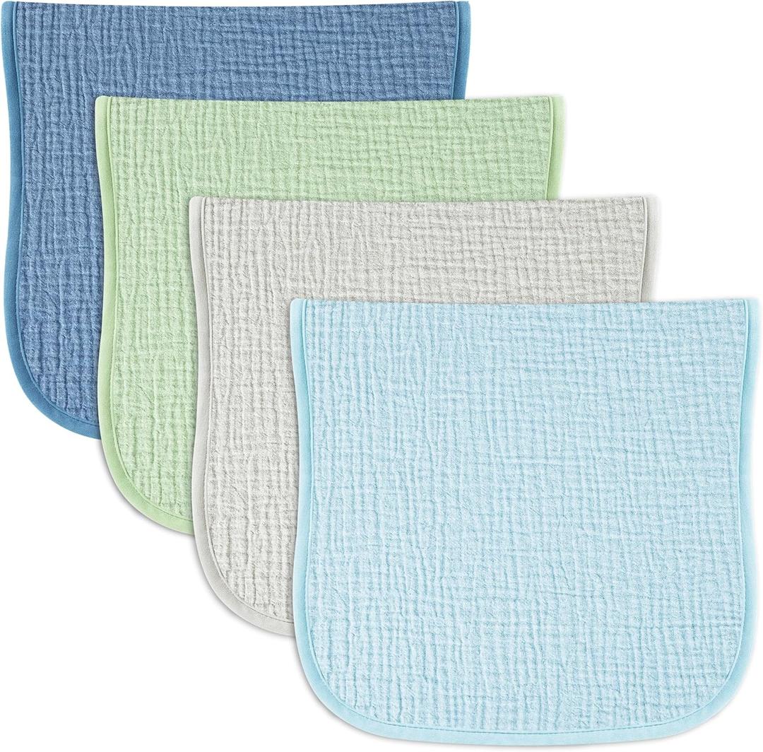 Baby Muslin Burp Cloths 20x10in - Ultra Soft & Absorbent, Neutral Colors, Reusable Burp Cloths for Baby Boys & Girls Newborn Essentials for Drooling & Burping 4Pack(Blue)