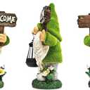 Garden Gnome Statue Outdoor Decor Large Flocked Resin Gnome Figurine with Solar Light Holding Lantern Welcome Sign Garden Yard Decorations Dwarf Sculpture for Outside Patio Porch Lawn Decor.
