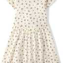 The Children's Place Girls' Plaid Stretch Jacquard Short Sleeve Dress (X-Large, Fair Ivory)