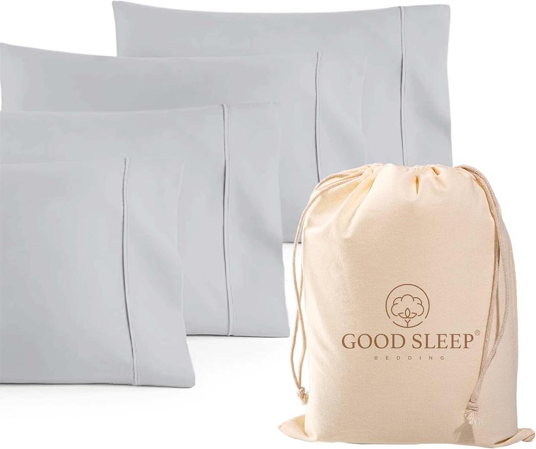 1000 TC Light Gray Standard Pillowcases Set of 4 100% Egyptian Cotton Pillow Cases with Long Staple Cotton & Sateen Weave, Silky Soft Hotel - Like Bed Pillow Covers for Comfy Sleeping, Snug Fit