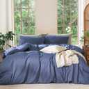 MooMee Bedding Duvet Cover Set 100% Washed Cotton Linen Like Textured Breathable Durable Soft Comfy (Heathered Blue, Full 80"x90")