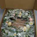 22 Inch Spring Easter Green Leaves Wreath for Front Door, Easter Bunny Wild Flower Eggs Wreath for Home Decoration, Rustic Farmhouse Lamb Ears Floral for Home