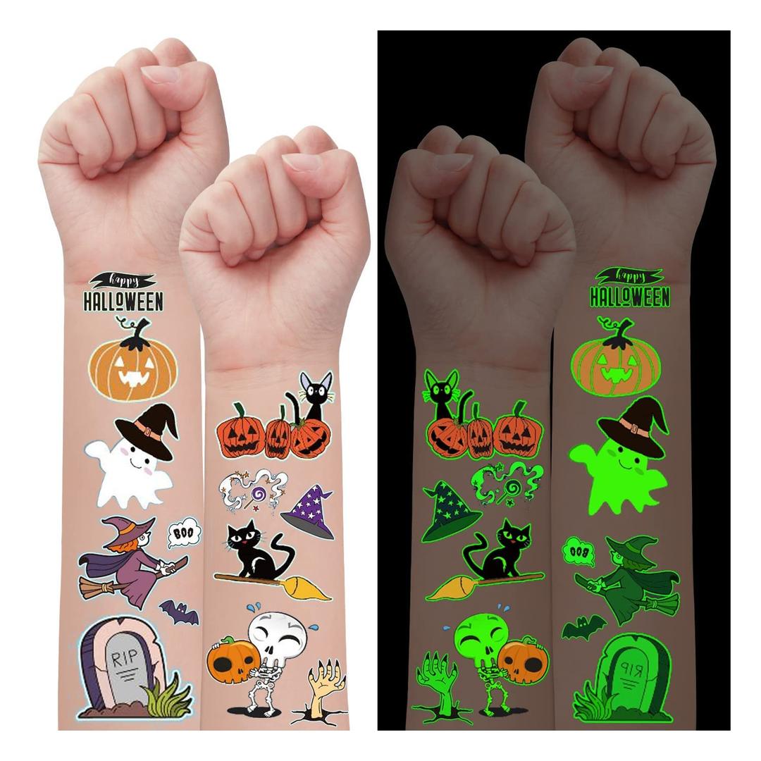 Luminous Halloween Temporary Tattoos for Kids Halloween Party Favors, 10 Sheets Glow in The Dark Halloween Decorations Tattoos for Kids, 100 Styles Glow Tattoos Stickers for Goodie Bag Fillers, Pack of 3  Luminous Halloween Temporary Tattoos for Kids Halloween Party Favors, 10 Sheets Glow in The Dark Halloween Decorations Tattoos for Kids, 100 Styles Glow Tattoos Stickers for Goodie Bag Fillers, Pack of 3
