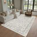PureCozy 6x9 Blue Floral Area Rug Vintage Farmhouse Style