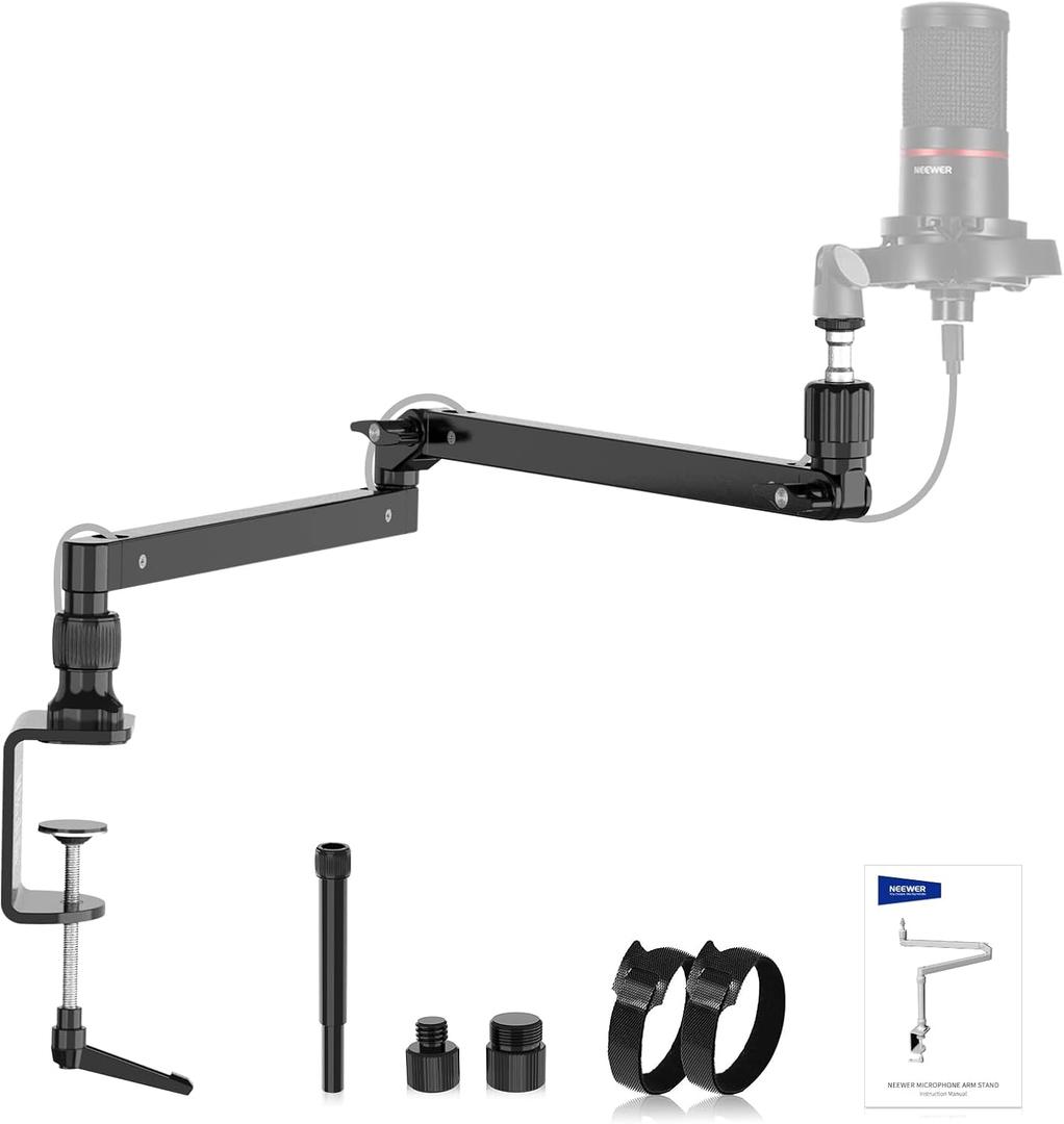 NEEWER Low Profile Mic Arm Desk Stand Mount with Damping, 360 Swivel Articulating Boom Arms with Heighten Pole & Cable Management Channels for Microphone Podcast Gaming Streaming Zoom Calls, MST002