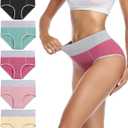 wirarpa Women's Cotton Underwear High Waist Stretch Briefs Soft Underpants Ladies Full Coverage Panties 5 Pack (X-Large, Black, Pink, Yellow, Fuschia, Mint)