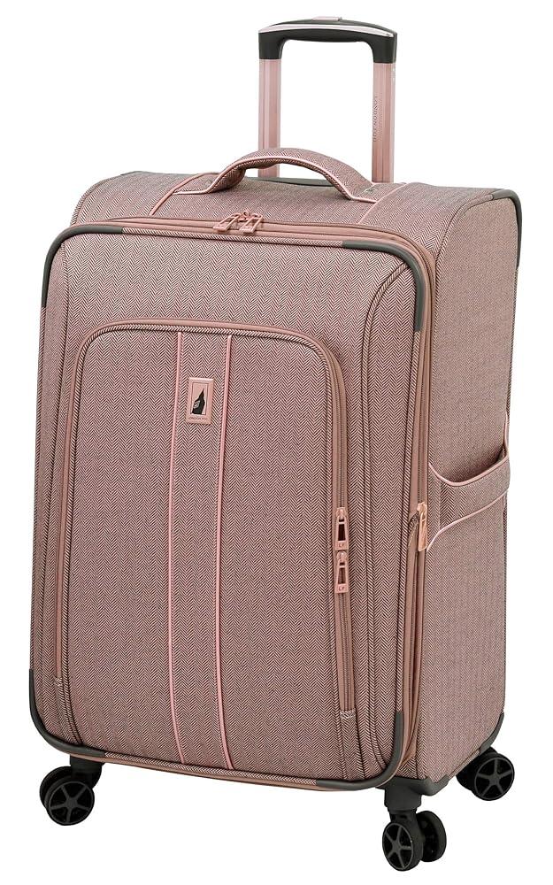 LONDON FOG Newcastle Softside Expandable Spinner Suitcase, Chevron Charcoal Grey Pink, Newcastle Softside Expandable Spinner Suitcase