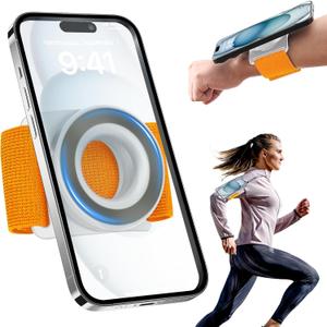 TOPGO Running Phone Holder for iPhone [360 Rotatable & Upgrade Anti-Drop] Magnetic Wrist Phone Holder, Magsafe Armband Compatible with iPhone 17 Pro and Android - Orange