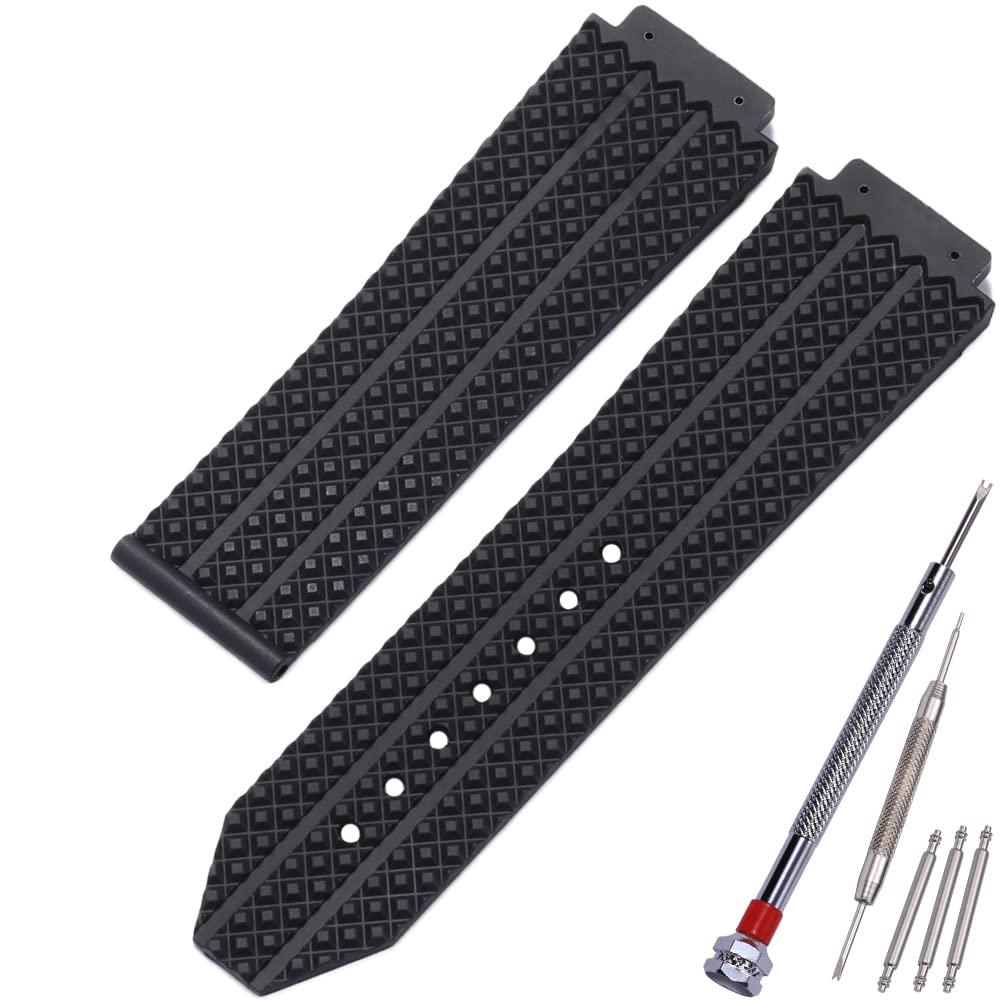 25mm x 19mm Big Bang Rubber Strap Compatible with Hublot Big Bang Silicone Diamond grain texture Replacement Watch Band