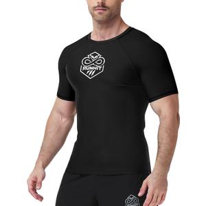 Runhit BJJ Rashguard for Men Jiu Jitsu Compression Shirts Short Sleeve MMA No GI Wrestling Grappling Martial Arts Sports Base Layer Black XL