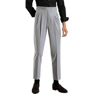 Men's Classic Gurkha Naples Italian Old Money Style Pants No Belt Required Dress Pants (36W x 32L, Grey)