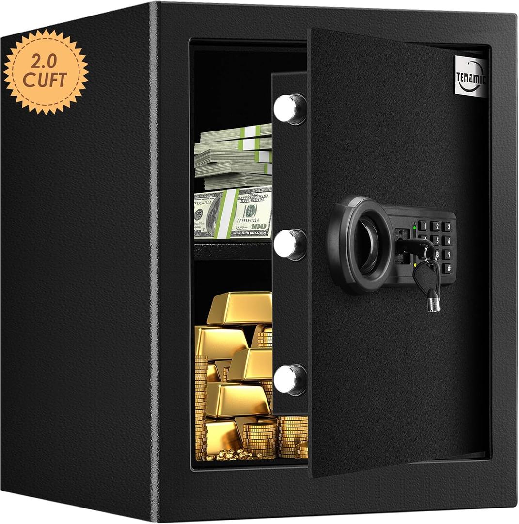 Tenamic Fireproof Waterproof Home Safe 2.0 Cuft - Keypad Large Lock Box Cabinet, Solid Alloy Steel for Office, Hotel - Black Tenamic Fireproof Waterproof Home Safe 2.0 Cuft - Keypad Large Lock Box Cabinet, Solid Alloy Steel for Office, Hotel - Black