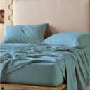 QUEENSBAY Queen Sheets Set, 4 Pieces Super Soft Microfiber Bed Sheet Set with 16 Inch Deep Pocket, Cooling, Wrinkle Free, Hotel Luxury Bedding for Women, Men, Kid & Teen, Oeko-Tex, Aqua Blue