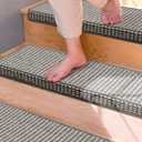 Brakki Bullnose Carpet Stair Treads, Stair Treads for Wooden Steps, 14pcs | Non Slip and Washable, Stair Rug for Indoor Runner and Pets, Soft Edging Staircase Protectors, L29.5" x W9.5", Grey Cream