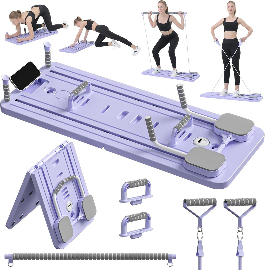 JANUA Pilates Board - Pilates Reformer Set, Multi-Purpose Foldable Pilates Reformer Board for Home, 5 in 1 Pilates Sliding Board (Purple)
