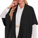 PULI Womens Cable Knit Open Front Poncho Sweater Chunky Warm Shawls Cape for Fall Winter (Black)