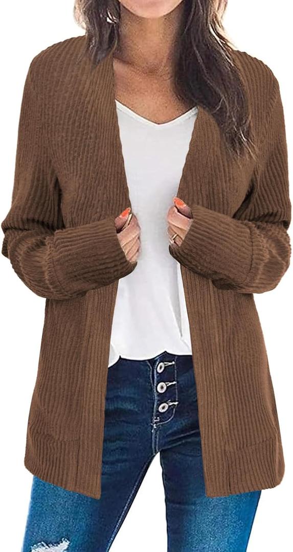 Bosmeer Women's Open Front Long Sleeve Cardigan Sweaters Business Casual Lightweight Outerwear Coats Fall Fashion Clothes (Brown, XXL)