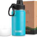 koodee 12 oz Water Bottle Stainless Steel Vacuum Insulated Wide Mouth Water Flask with Leakproof Spout Lid (Sky Blue)