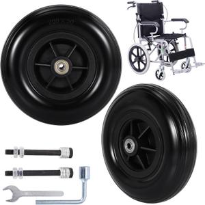 8 Inch Wheelchair Wheel, SOGIME 200X50(8X2) Solid Rubber Caster Wheels 8mm Bearing Hole for Power Wheel Chair Walker,1 Pair Black