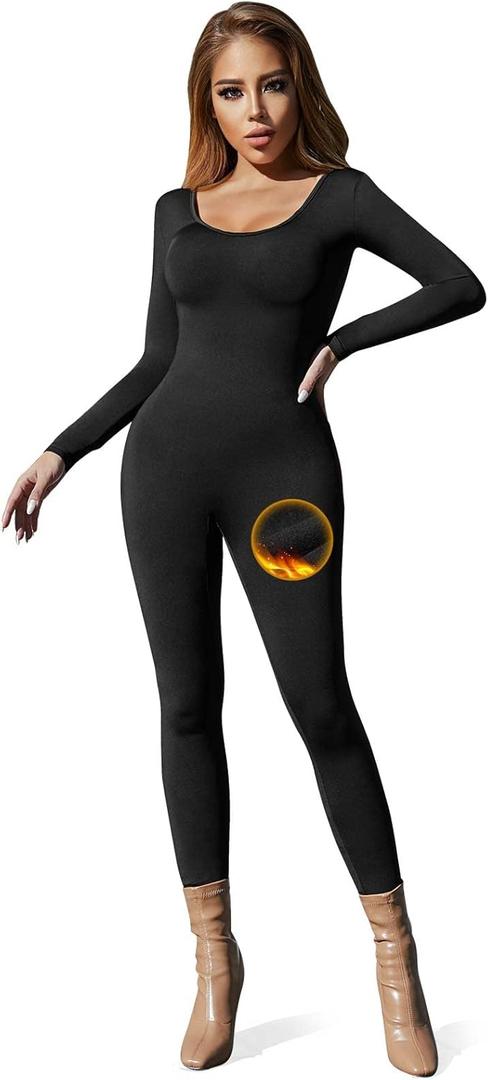 VUTRU Womens Fleece Lined Sexy One Piece U Neck U Back Long Sleeve Bodycon Jumpsuits Bodysuit Catsuit Sports Romper S