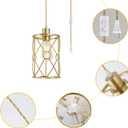Plug in Industrial 2 Pack Farmhouse Pendant Light, Mini Cage Pendant Lighting in Gold Finish with Crystal, Adjustable Length Hanging Light Fixture for Hallway, Bedroom, Living Room, Kitchen