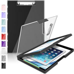 Sooez Clipboard with Storage, Heavy Duty Cleaview Clip Boards 8.5x11 with Dual Storage, Dry Erase Plastic Nursing Clipboard, High Capacity Clipboards Folder for Teacher Nurse, School & Office Supplies (Black)