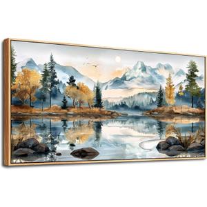 ERQINHUA Large Canvas Wall Art for Living Room Wall Decor for Bedroom Office Mural Abstract Watercolour Paint Tree Lakeside Landscapes Picture Artwork Home Decor Ready to Hang Wood Framed 24x48 In (48L" x 24W")