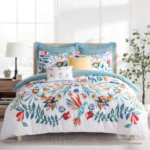 Levtex Home - Danika Comforter Set - Full/Queen Comforter (90x94in.) and 2 Standard Shams (20x26in.) - Vibrant Botanical Floral Design - Reversible - Cotton - Polyester Fill