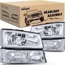 Nilight Headlight Assembly for 2003 2004 2005 2006 Chevy Silverado Avalanche 1500 1500HD 2500 2500HD 3500 Chevrolet Pickup Replacement Headlamp Housing Bumper Lamp Set (Chrome Housing + Clear Reflector)