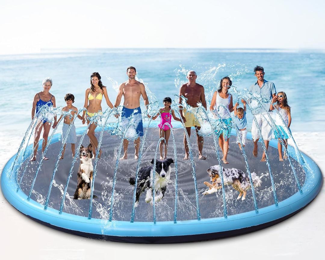 228" Non-Slip Splash Pad for Kids and Dogs, Extra Large Thicken Splash Pad Sprinkler for Kids Summer Water Toys for Dogs and Children Ages 4-12 Outdoor Backyard(Classic Style)