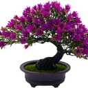 Artificial Plants Greenery Bonsai, Room Decor Fake Bonsai Tree Faux Plants for Home Decor Indoor Bookshelf Office Desk Bathroom Farmhouse Decor, Tall 9.5" (Purple)