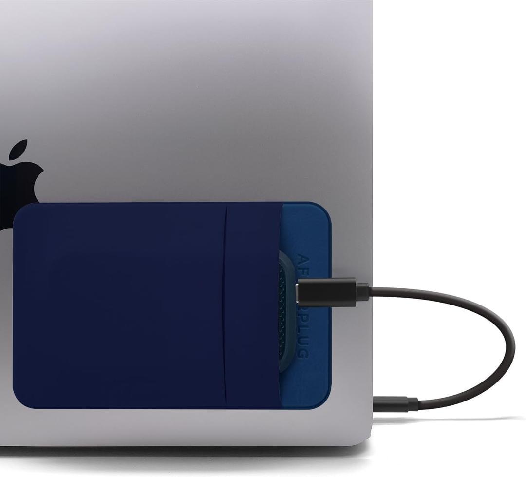 2-Pocket Adhesive Pouch for Laptop, Compatible with External Portable SSD, Magic Mouse, USB Cable and More - Blue