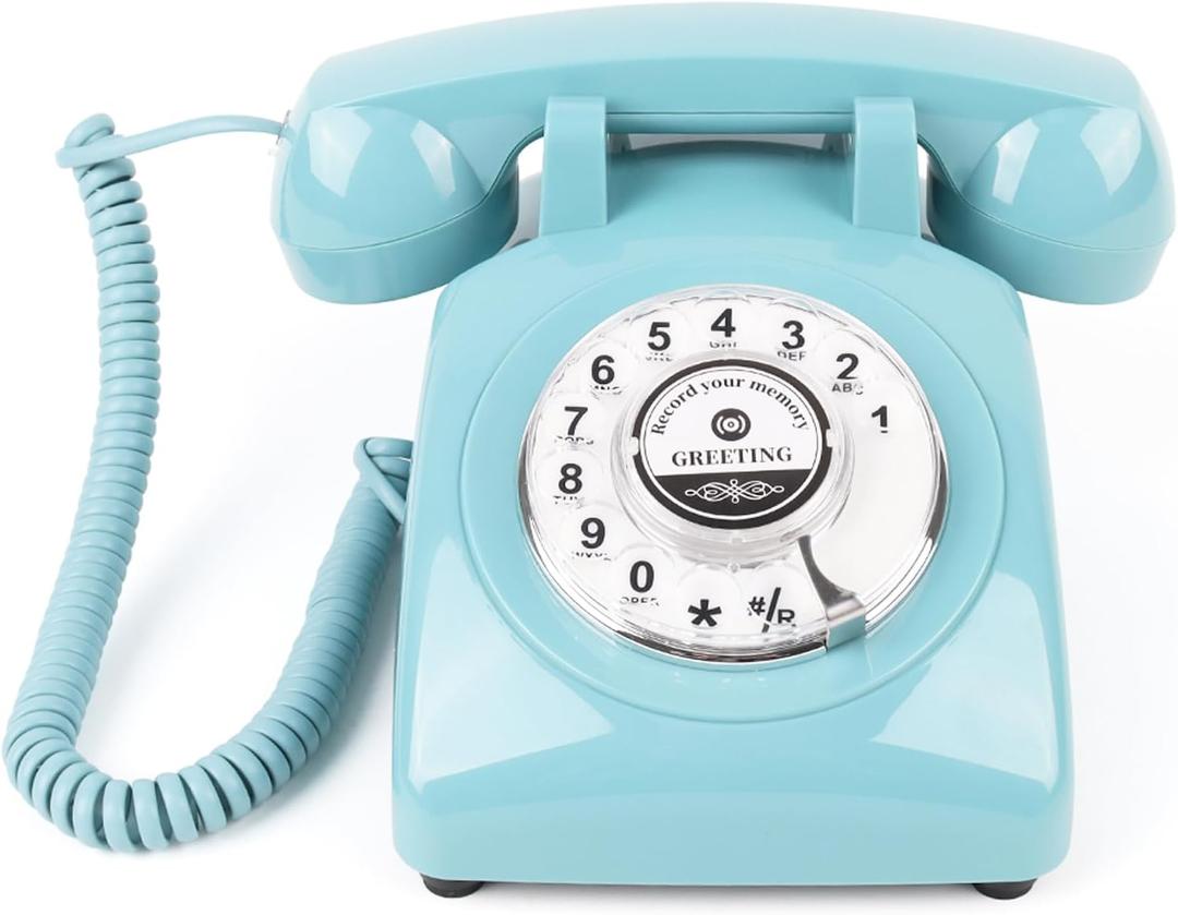 Vintage Voice Recording Guest Book Telephone Audio Guest Book Phone for Weddings, Bridal Showers, Anniversaries & Special Events, Retro Wedding Voice Recorder,USB Rechargeable, Wedding Gift (Blue)