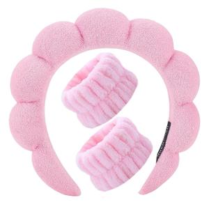 Spa Headbands for Washing Face Soft Puffy Bubble Headbands Wristband for Women Girls Makeup Skin Care Facial Beauty Shower Towel Hairband (Black)