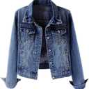 Kedera Womens Basic Button Down Vintage Black Long Sleeves Denim Jean Jacket Jacket for Women (Blue, L)