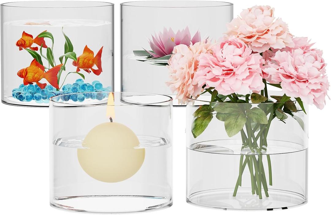 SUREHOME Glass Cylinder Vases for Centerpieces, 4 Pcs Large Clear Hurricane Glass Candle Holders 6 x 6 in Tall Floating Candle Vases Bulk for Flower Vase Home Wedding Formal Table Centerpiece Decor (Set of 4)