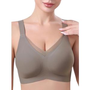 Seamless Bras for Women Full Coverage No Underwire Scalloped Push Up Bras Soft Wireless Comfort (XL)