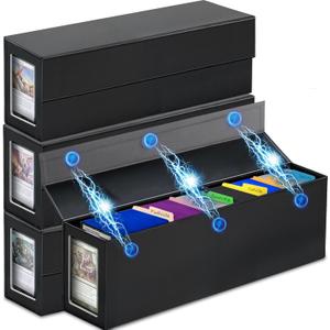 Swaitee Trading Card Storage Box, Magnetic, Toploaders, Black, Bulk Boxes for Tcg, Sports, Game, Basketball, Fits 850 Sports and 1200 Standard Cards-4 Pack