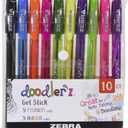 Zebra Pen, doodlerz Gel Stick Pens, 1.0mm Needle-Point Tip, Fashion and Neon Gel Ink, Vibrant Assorted Colors, Water-Based Ink, Journaling and School Pens, 10 Count Pack (41810)