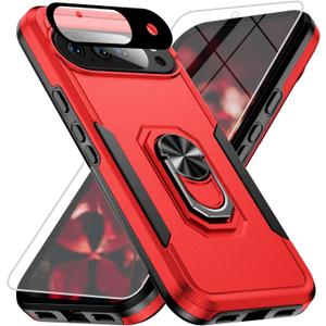 for Google Pixel 10 Case [15 FT Military Grade Drop Protection] with Screen Protector & Lens Protector Heavy-Duty Shockproof Kickstand Case for Pixel 10 Red