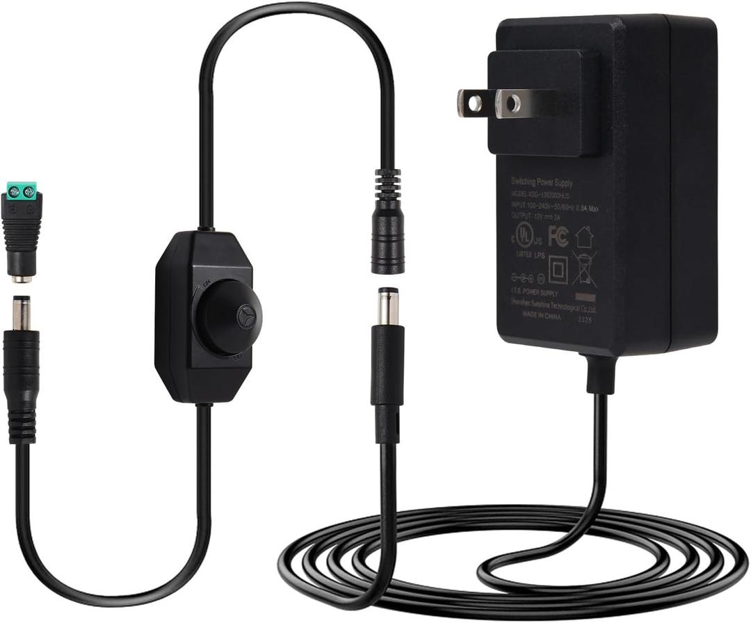 12V Power Supply, AOYADAISU UL Listed 12 Volt DC Power Adapter 24W 2A with Dimmer Switch, 100V-240V 50-60Hz AC to DC Power Converter with 5.5mm x 2.1mm Connector for Single Color LED Strip Light