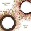 Spring Summer Wreath for Front Door 22 Inch Pink | Artificial Forsythia Blossom Floral with Berrie Reusable Wreath with Grapevine for Farmhouse Decor Easter Wedding Mothers Day