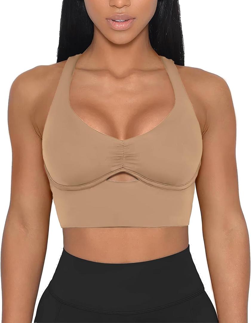 XUNYU Padded Sports Bras for Women Racer Back Workout Tank Tops with Built in Bras Longline Yoga Crop top Supportive